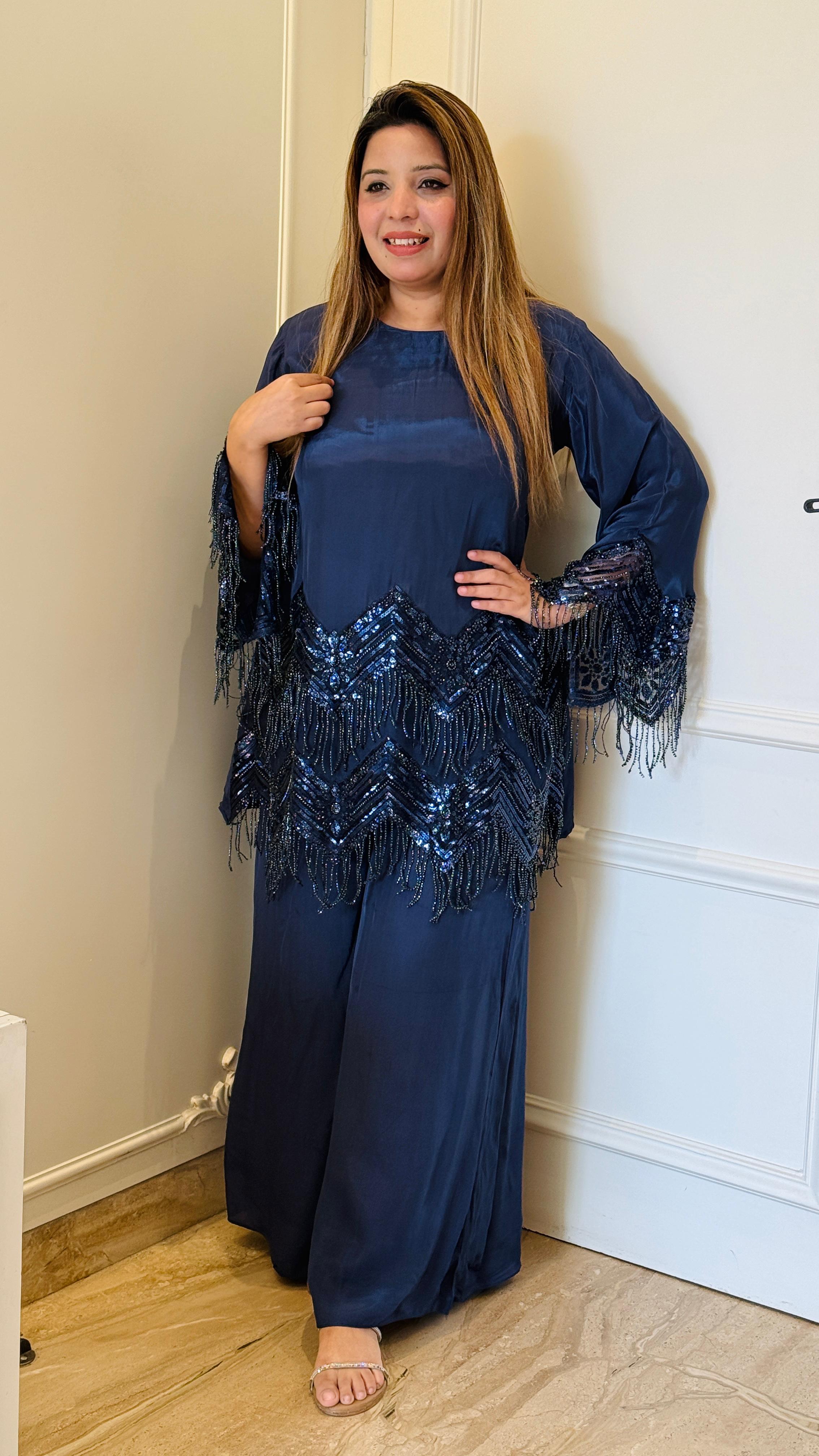 Black & Blue- Serena Premium Plazo Set